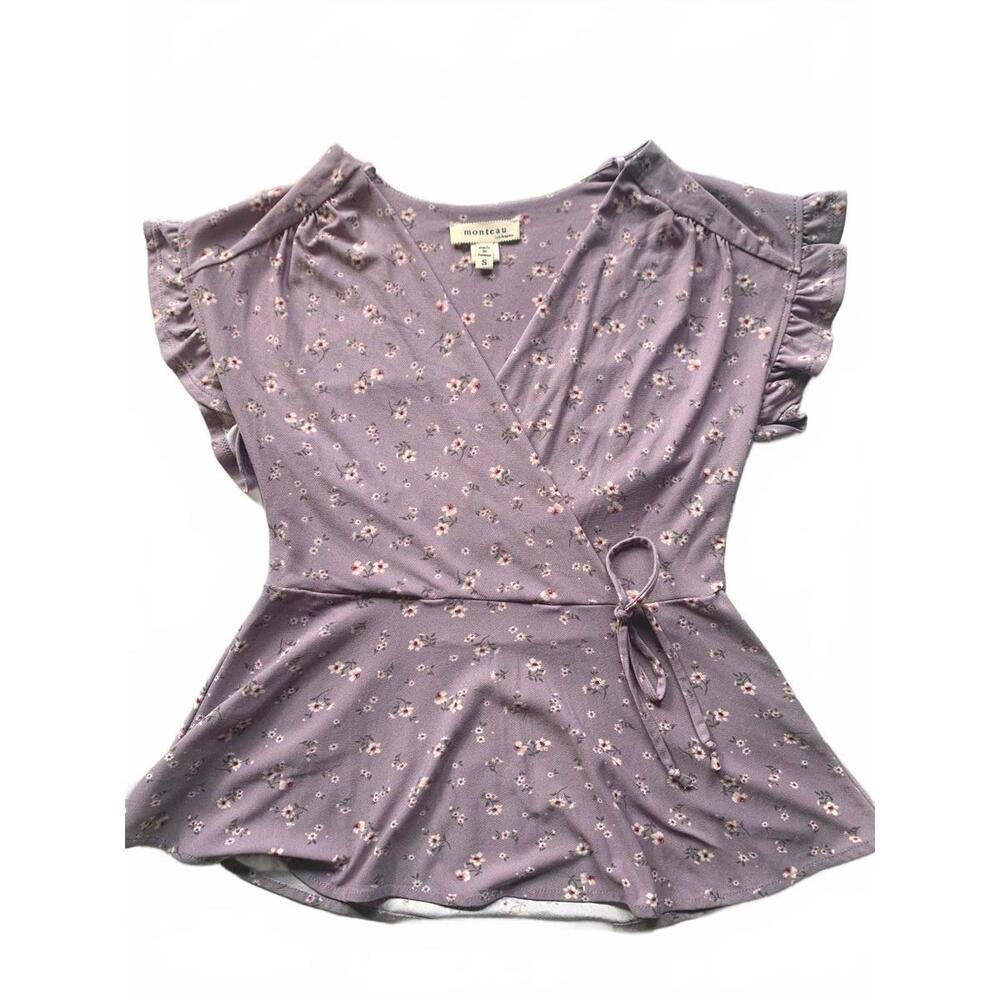 Lilac purple floral wrap top